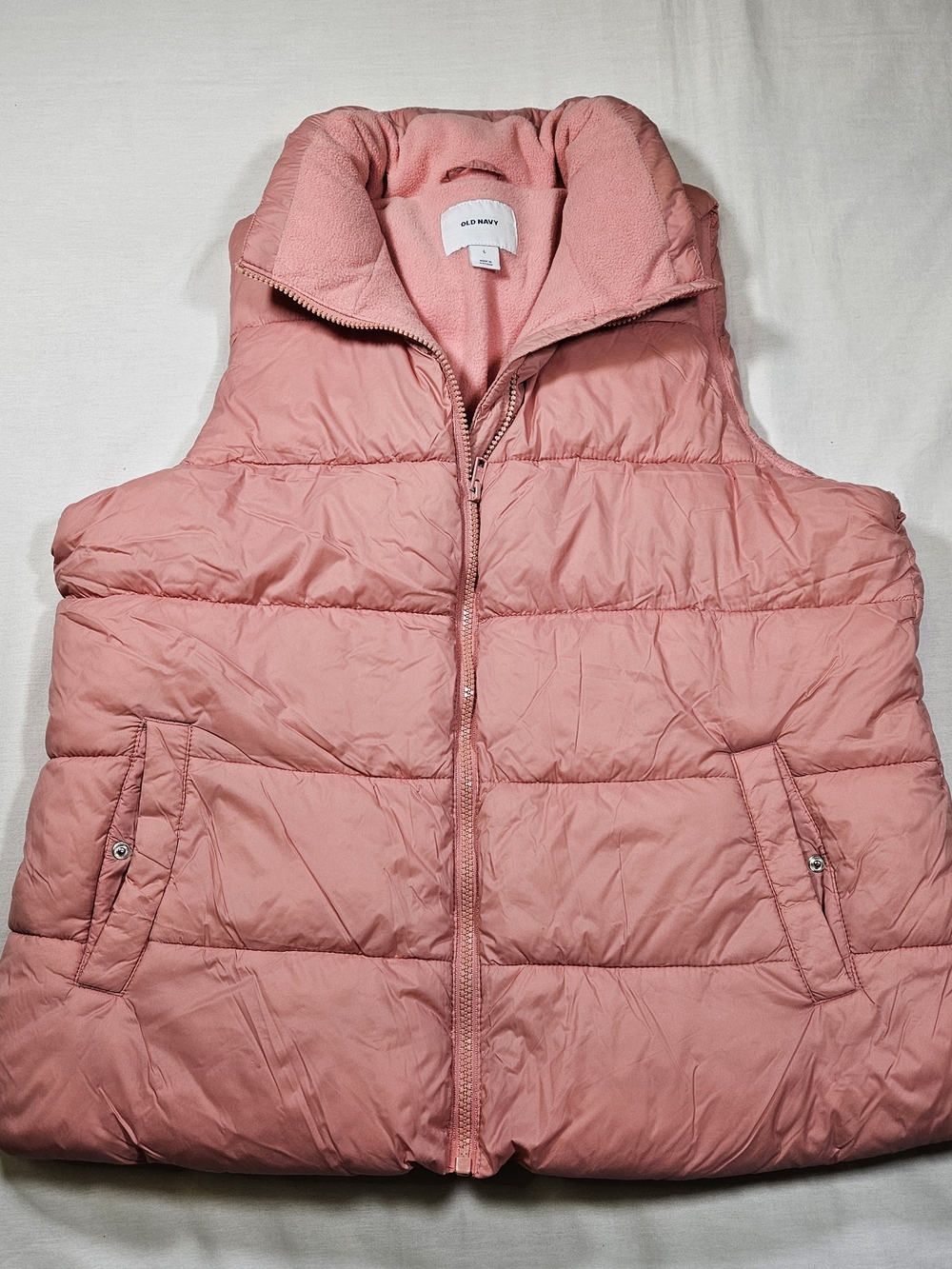 Old Navy Womens Large Frost Free Puffer Vest Fleece Lined Antique Coral Pink